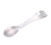 Cryfokt Juego de Utensilios de Camping de Acero Inoxidable Portátil 5 en 1 Multifunción Cuchara Tenedor Abrelatas para Viajes Al Aire Plata