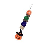 Cryfokt Juguete para Morder Loros, Bola de Ratán Colorida, Juguete para Masticar con Pico de Madera de Manzana para Decoración de Halloween (Sombrero Calabaza)