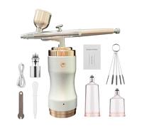 Cryfokt Kit de Aerógrafo Portátil con Compresor, Aerógrafo de Mano Inalámbrico de Doble Acción, Presión Ajustable en 3 Niveles, para Pintar, Colorear, Arte de Uñas, Maquillaje y (SILVER)