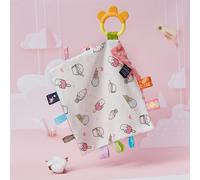 Cryfokt Manta de Seguridad con Etiqueta para bebé, Edredón Suave con Etiquetas Coloridas, Mordedor de Silicona para Bebés Pequeños, Toalla de Algodón para Calmar Al, Unicornios/t (#2)