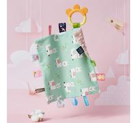 Cryfokt Manta de Seguridad con Etiqueta para bebé, Edredón Suave con Etiquetas Coloridas, Mordedor de Silicona para Bebés Pequeños, Toalla de Algodón para Calmar Al, Unicornios/t (#1)