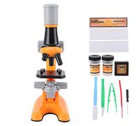 Cryfokt Microscopio Biológico de Plástico para Niños Monocular de Alta Definición 40X-1200X, Microscopio Educativo con Luz LED, Juguete Stem para Exploración y Observación de Niños (Orange)