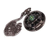 Cryfokt Reloj de Bolsillo de Cuarzo con Cadena - Diseño Vintage de Esfera Hueca y Brújula para Exteriores y Viajes - Reloj de Aleación Negra