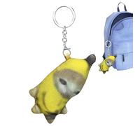 Crying Cat Keychain - Finger Keychain Toy Charm, Plushy Small Happy Banana Cat with Crying Sounds | Cute Backpack, Handbag, Room, Home Decoration, Fun Collectible Gift for Kids and Teens