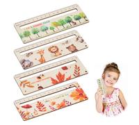 Cryluxial - Juego de 4 reglas de madera de dibujos animados para niños, reglas escolares divertidas y sostenibles, regla de lectura e ideal para escuela, tareas, regreso y suministros de oficina