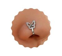 Crymystal Anillo de nariz de mariposa vintage con diamantes de imitación de plata, anillo de nariz falso en forma de U, clip en forma de U, anillo de nariz flexible, anillo de personalidad, anillo de