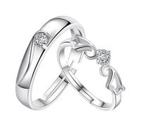 Crymystal Juego de anillos de plata 925 ajustables a juego con signos de amor, anillos abiertos, L Love You Boda, anillos de relación, anillos de compromiso, Zinc, Sin piedras preciosas