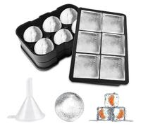Crynvor Juego de 2 bandejas para cubitos de hielo con forma de esfera con tapa y moldes cuadrados grandes para cubitos de hielo para whisky, cócteles y caseros