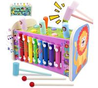 Crynvor Juguetes de Madera 3 in 1 con Xilófono Colorido/Golpear un Topo/Laberinto, Juego Bebe Infantil Banco de Martillo, Juegos Educativos Montessori, para Juguetes Regalo Niños Niña 1 2 3 Año