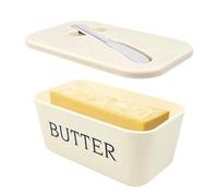 Crynvor Plato de Mantequillera con Tapa y Cuchillo, Caja de Mantequera Hermética, Butter Dish, Recipiente para Mantequilla y Queso, Para Uso En Cocinas DoméSticas, Restaurantes, (blanco)