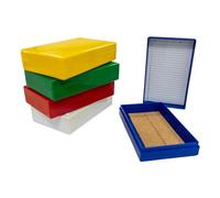 CryoKing Caja de almacenamiento para 25 portaobjetos, caja de microscopio de economía, rectangular, para laboratorio, revestimiento de corcho