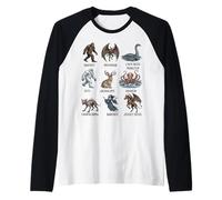 Cryptids Chart Cryptid Folklore Criaturas míticas Camiseta Manga Raglan