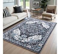 CRYPTOLITE Alfombra de área para Sala de Estar, 6 x 9 pies, Lavable a máquina, Antideslizante, Grande, de Lana sintética, Pelo bajo y no desprende Pelusa, para Comedor, Dormitorio, Oficina (Negro)