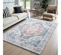 CRYPTOLITE Alfombra de área para sala de estar, 6 x 9 pies, lavable a máquina, antideslizante, grande, de lana sintética, pelo bajo y no desprende pelusa, para comedor, dormitorio, oficina (azul claro