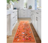 CRYPTOLITE Alfombra de Pasillo para pasillos y Cocina, Lavable de 2 x 6 pies, diseño Floral Bohemio, ultrasuave, Antideslizante, Vintage, para pasillos, Cocina, Dormitorio, baño (Naranja)