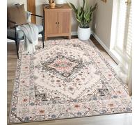 CRYPTOLITE Alfombra Vintage de 5 x 8 pies, Lavable a máquina, Antideslizante, Pelo bajo, Alfombra Grande para Sala de Estar, Dormitorio, Granja, Comedor, Color Beige