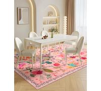 CRYPTOLITE Alfombras Florales de 5 x 7 pies, Antideslizantes, Lavables a máquina, de Pelo bajo y no desprende Pelusa, para Sala de Estar, Dormitorio, Comedor (Rosa)