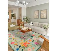 CRYPTOLITE Boho Washable Area Rug 6x9 for Living Room, Bedroom, Office, Playroom, Kitchen or Dining Room, Soft Floral Carpet for Indoor Use, Easy Care Non-Slip Design (Green)