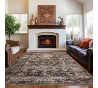 CRYPTOLITE Rugs for Living Room, 6x9 Large Area Rugs Ultra Soft Washable, Vintage Boho Faux Wool Carpet for Dining Room, Bedroom, Office, Home Decor (Brown)