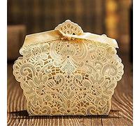 Crysdaralovebi 50/100 cajas de regalo de boda cortadas con láser en oro/blanco, caja de regalo para bodas, regalos y regalos para invitado boite a dragee (beige, 100 unidades)