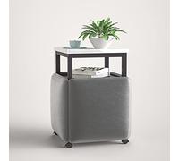 CRYSEU Mesa de Comedor combinada 5 en 1 con 4 taburetes, Mesa Auxiliar Nido Que Ahorra Espacio, Taburete otomano apilable, reposapiés, sofá, Silla y Mesa(Grey,White)
