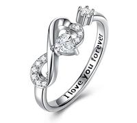 CRYSLOVE Anillo de plata de ley 925 con forma de corazón infinito y piedra natal, ajustable, circonita cúbica, anillo de compromiso delicado para madres, esposa, novia, Plata, Zirconia cúbica