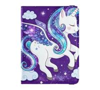 Crysstal Unicornios con copos de nieve Soporte de cuero para pasaporte para viajes, fundas ocultas seguras para pasaporte para mujeres viajes de negocios, Galaxy Pegasus con alas estrelladas, Talla