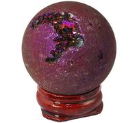 Crystal Ball Agate Geode Titanium Coated Quartz Crystal Sphere Ball Figurines Decorative Orbs with Wood Stand Home Holiday Decorative Collection Gift,D