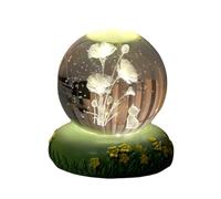 Crystal Ball Engraved with 3D Cat and Lily of The Valley Figurine with LED Colorful Base, Glass Cat Sphere Collectible Ornament,A-60mm