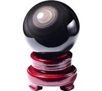 Crystal Ball Figurine,Obsidian Gemstone Sphere with Rainbow Eye, Divnation Feng Shui Quartz Ball for Decor and,Home Decor,9cm/3.5in