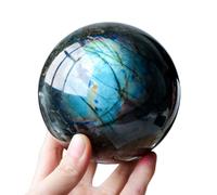 Crystal Ball, Labradorite Ball Ornaments, Gray Moonstone Rough Stone Polished Seven-Star Array feng Shui Ball Home Ornaments,65mm