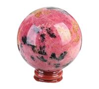 Crystal Ball Rhodonite Quartz Crystal Ball with Stand for, Divination Sphere, Home Decoration, Fengshui,70mm
