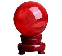 Crystal Ball Sculpture Home Decoration Fengshui Balls with Wooden Stand,red Crystal ball-20cm