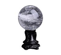 Crystal Ball White Melting Ball Clear Quartz Crystal Ball with Wooden Stand for Decoration Fengshui Decoration,19cm/7.5in
