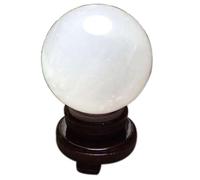 Crystal Ball with Wooden Stand Crystal Quartz White Calcite Ball Ornament Witchcraft Home Office FengShui Decoration,18cm/7.1in
