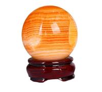 Crystal Ball Yellow Square Sphere Polished Gemstones Crystals and Stones with Wood Stand for Feng Shui Divination,75-80mm