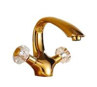 Crystal Brass Gold Bathroom Basin Sink Faucet Deck Mounted Dual Handle Hot And Cold Water Mix Tap Golden Faucets EL7426G(Crystal handle,G3/8)