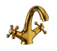Crystal Brass Gold Bathroom Basin Sink Faucet Deck Mounted Dual Handle Hot And Cold Water Mix Tap Golden Faucets EL7426G(Small wheel handle,G3/8)