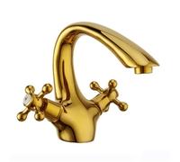 Crystal Brass Gold Bathroom Basin Sink Faucet Deck Mounted Dual Handle Hot And Cold Water Mix Tap Golden Faucets EL7426G(Wheel handle,G3/8)