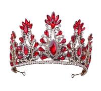 Crystal Bridal Tiaras Crowns Big Rhinestone Diadem Veil Tiara Bride Headbands Wedding Hair Accessories para Bodas(Red)