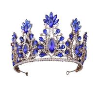 Crystal Bridal Tiaras Crowns Big Rhinestone Diadem Veil Tiara Bride Headbands Wedding Hair Accessories para Bodas(Blue)