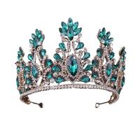 Crystal Bridal Tiaras Crowns Big Rhinestone Diadem Veil Tiara Bride Headbands Wedding Hair Accessories para Bodas(Green)