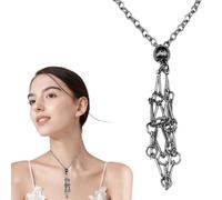 Crystal Cage Necklace - 60cm Adjustable Necklace Holder | Stainless Steel Bamɓoo Woven Mesh Pendant Crystal Cage | Gold Silver Black Bronze Jewelry Holder Stone NecklaceAccessory