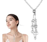 Crystal Cage Necklace - 60cm Adjustable Necklace Holder | Stainless Steel Bamɓoo Woven Mesh Pendant Crystal Cage | Gold Silver Black Bronze Jewelry Holder Stone NecklaceAccessory