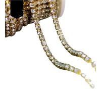 Crystal Castle Diamond Trims 2mm 4mm Strass Fringes Gold Cup Sewing Stones Decorative Trimmings Rhinestones Chain For Clothing(Crystal with Gold,10Yard by roll,SS12)