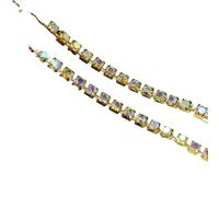 Crystal Castle Diamond Trims 2mm 4mm Strass Fringes Gold Cup Sewing Stones Decorative Trimmings Rhinestones Chain For Clothing(AB with Gold,5 Yard by roll,SS14)