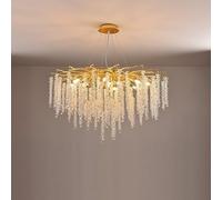 Crystal Chandelier with Raindrop Pendants for Kitchen and Living Room Linear Fixture