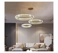 Crystal Circle RC Led Dimmable Gold/Chrome Steel Ring Pendant Chandelier Lighting Living Room Hanging Lamp (Color Ring-d80cm, Size : Warm Light)