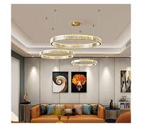 Crystal Circle RC Led Dimmable Gold/Chrome Steel Ring Pendant Chandelier Lighting Living Room Hanging Lamp (Color Ring-d60cm, Size : Warm Light)