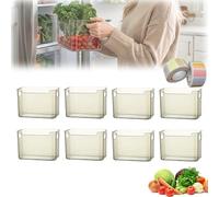 Crystal Clear Freezer Storage Bins, Premium Clear Fridge Organisers Set, Stackable Plastic Kitchen Storage Containers with Handles, for Refrigerator and Pantry, for Food, Meat & Veggies (8B,L)